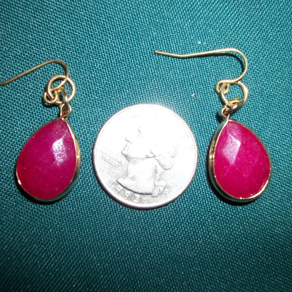 Cherry Ruby Earrings Gold plated French wires - Picture 2 of 2